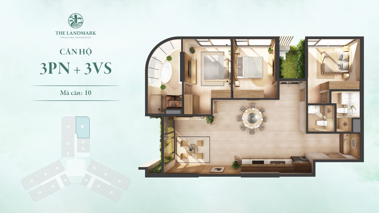 Thiết kế căn hộ 3 phòng ngủ diện tích 125m2