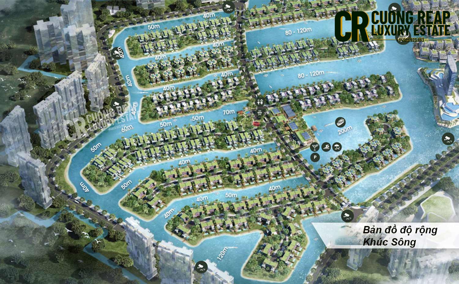 Bản đồ độ rộng mặt sông biệt thự đảo Ecopark Grand The Island