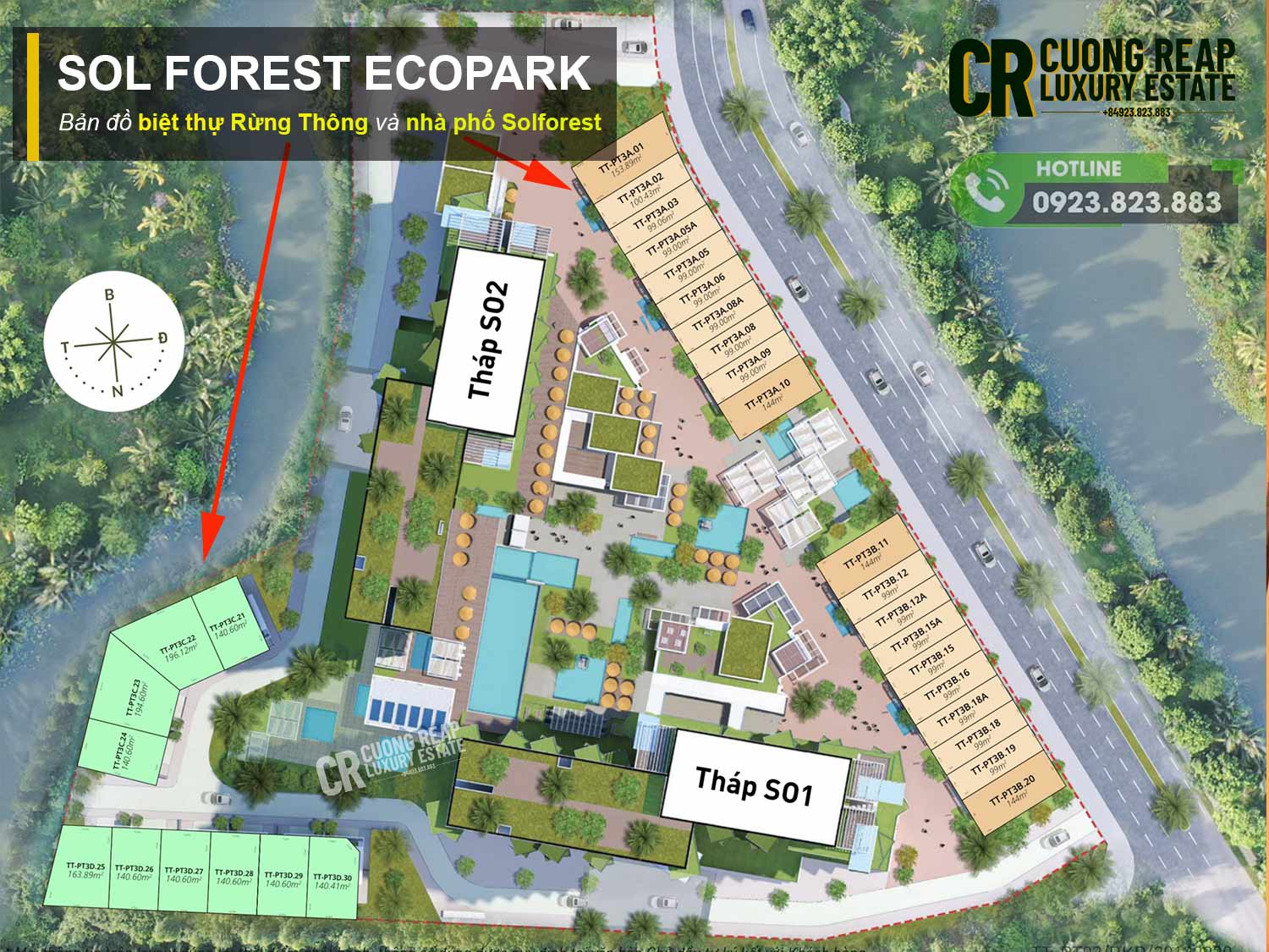 Bản đồ biệt thự Sol Forest - Mặt bằng vị trí quy hoạch Biệt thự Rừng Thông và Nhà Phố
