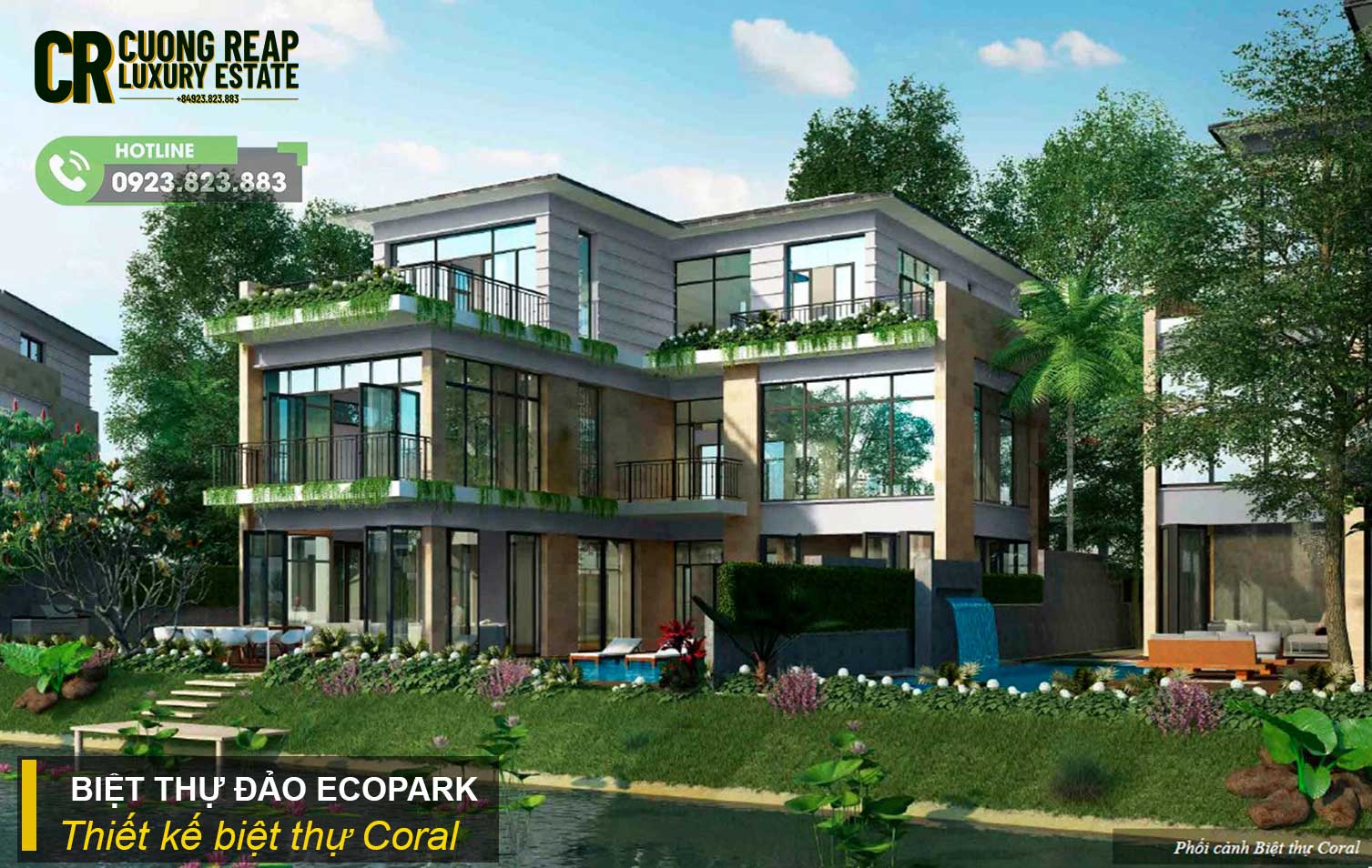 Phối cảnh biệt thự đảo Coral Ecopark diện tích 504 - 837 m2