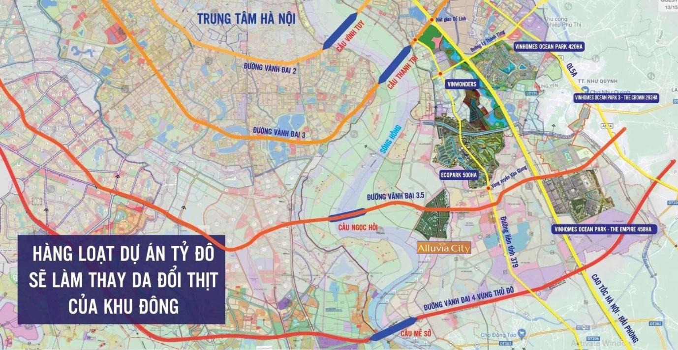 Vị Trí Ecopark được ví là Trung Tâm của Thành Phố phía Đông Hà Nội trong tương lai. Khi các đại đô thị bao quanh