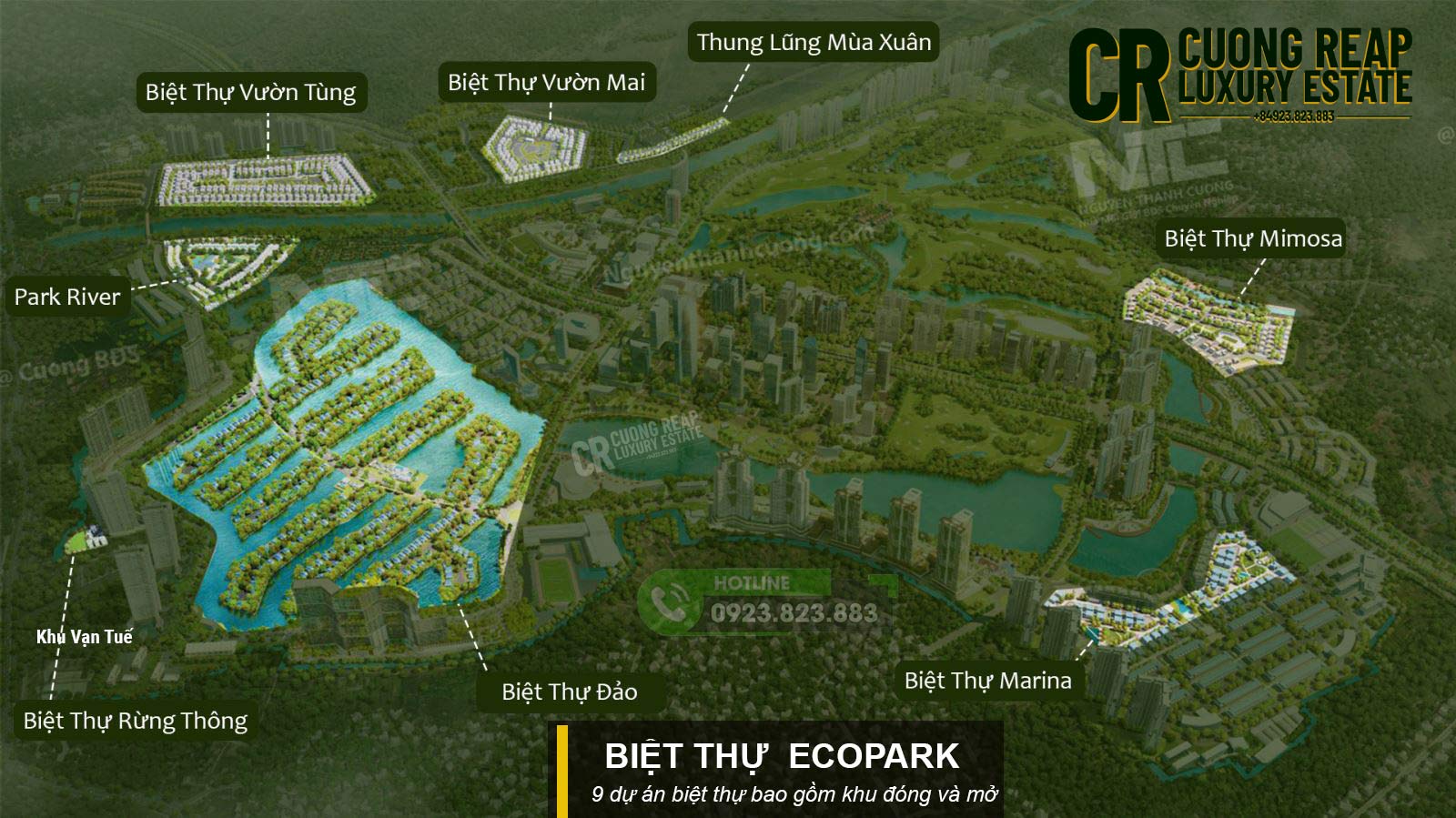Biệt thự Ecopark: không gian xanh, hồ nước và tiện ích đồng bộ.