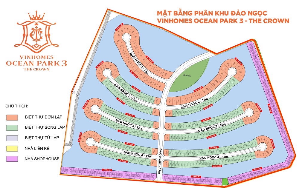 Mặt bằng phân khu Đảo Ngọc Vinhomes Ocean Park 3 Hưng Yên