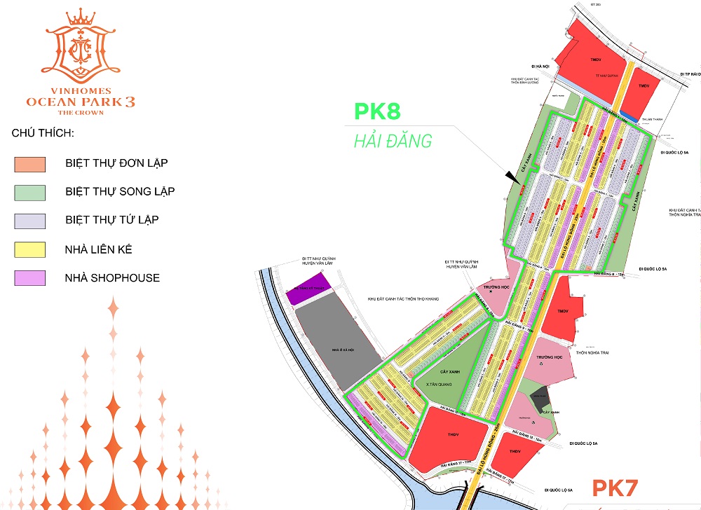 Mặt bằng phân khu Hải Đăng (The Fullton) Vinhomes Ocean Park 3 Hưng Yên