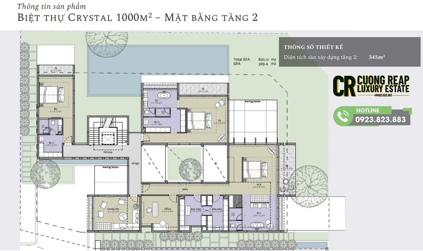 Mặt bằng thiết kế Dinh thự đảo Ecopark 1000m2 - Tầng 2