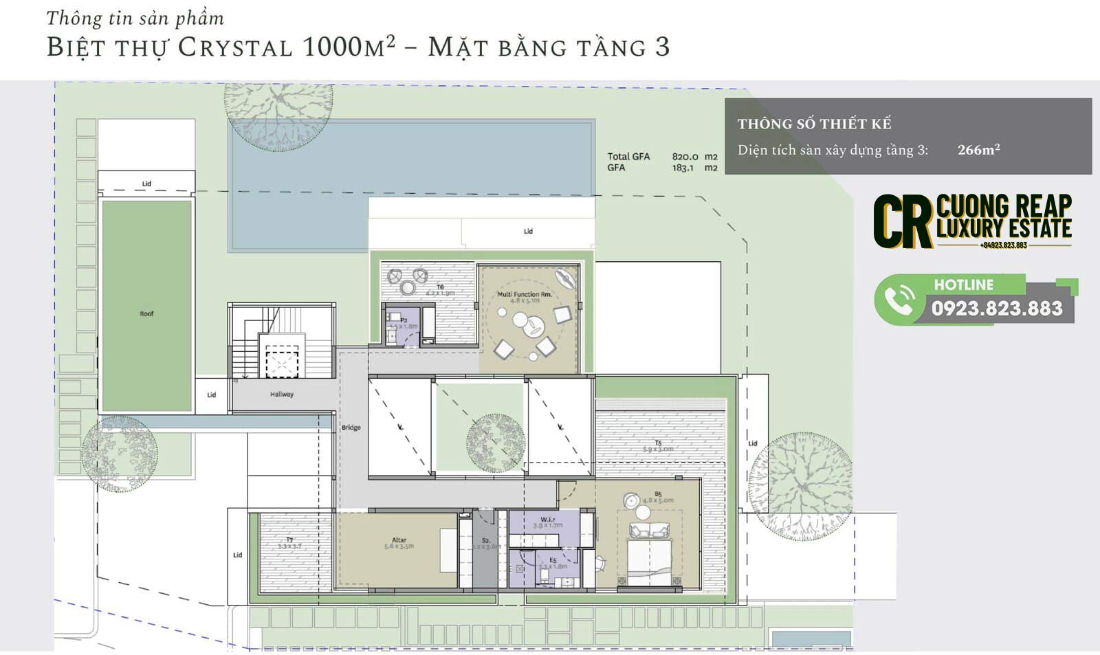 Mặt bằng thiết kế Dinh thự đảo Ecopark 1000m2 - Tầng 3